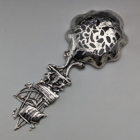 1911 British Antique Sterling Silver Large Tea Caddy Spoon Berthold Hermann Muller