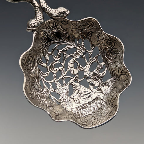 1911 British Antique Sterling Silver Large Tea Caddy Spoon Berthold Hermann Muller