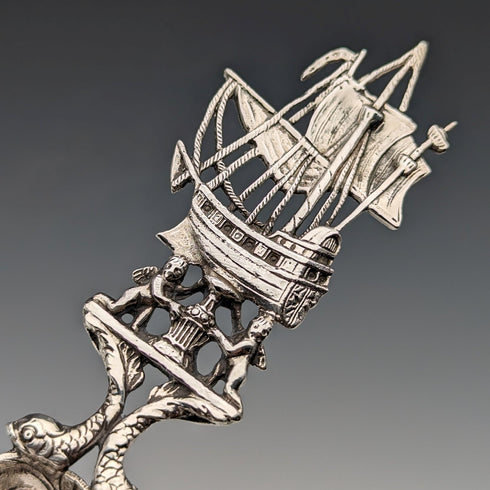 1911 British Antique Sterling Silver Large Tea Caddy Spoon Berthold Hermann Muller