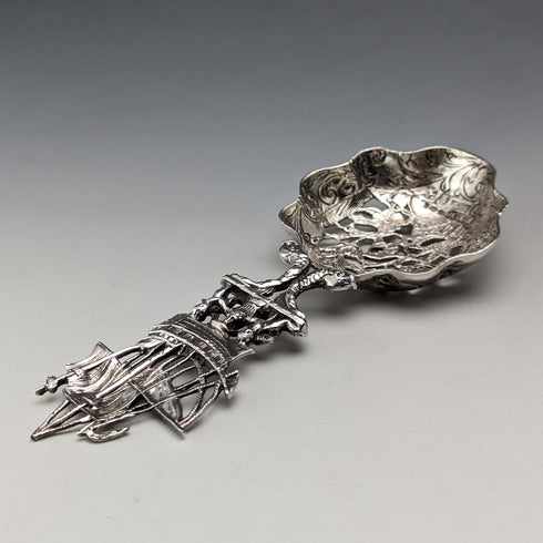 1911 British Antique Sterling Silver Large Tea Caddy Spoon Berthold Hermann Muller