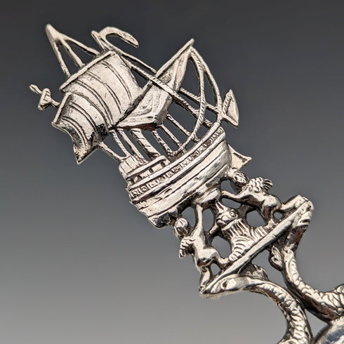 1911 British Antique Sterling Silver Large Tea Caddy Spoon Berthold Hermann Muller