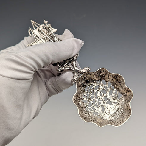 1911 British Antique Sterling Silver Large Tea Caddy Spoon Berthold Hermann Muller