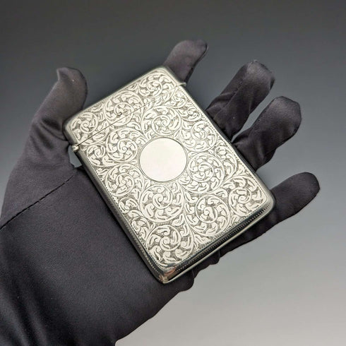 1910年 英国アンティーク 純銀製カードケース スクロール文様 90g