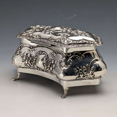 1912 British Antique Sterling Silver Jewelry Box 370g Jones & Crompton