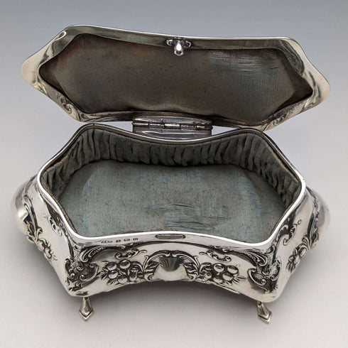 1912 British Antique Sterling Silver Jewelry Box 370g Jones & Crompton