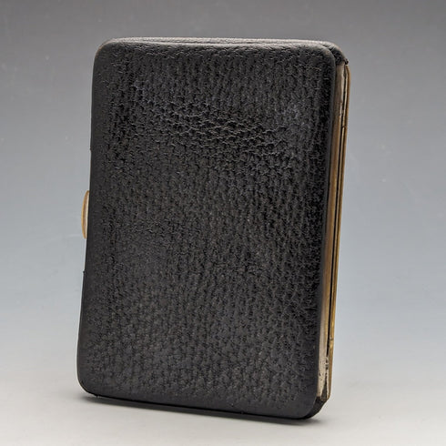 1910年 英国アンティーク 純銀装飾 ブラックレザーウォレット M Chapman