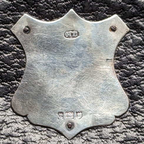 1910年 英国アンティーク 純銀装飾 ブラックレザーウォレット M Chapman