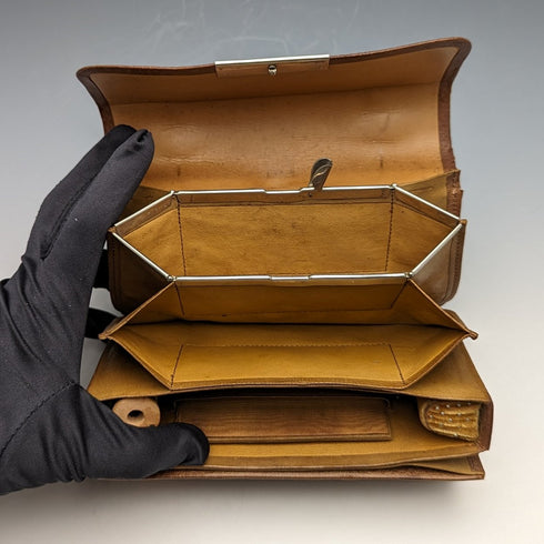 英国ヴィンテージ ブラウンレザー ソーイングバッグ