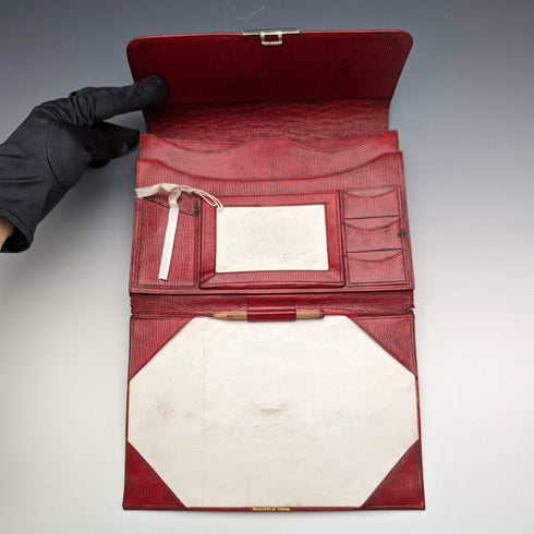 英国ヴィンテージ レッドレザー 鍵付き 書類ケース(メモ&レターバッグ)