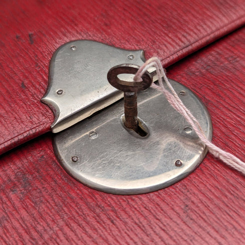 英国ヴィンテージ レッドレザー 鍵付き 書類ケース(メモ&レターバッグ)