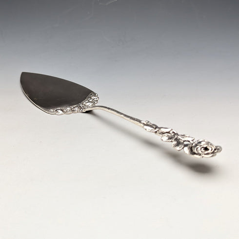 Antique 800 Silver Pastry Server with Rose Sculpture