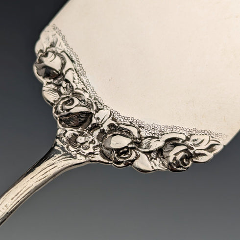 Antique 800 Silver Pastry Server with Rose Sculpture
