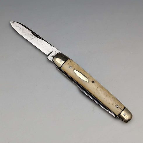 British Antique Bone Handle Pen Knife Steel Blade x2 J Lewis & Sons