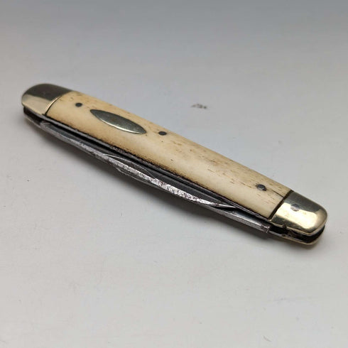 British Antique Bone Handle Pen Knife Steel Blade x2 J Lewis & Sons