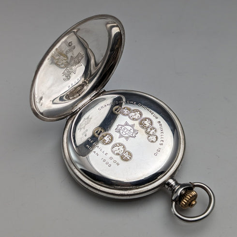 Around 1910 Antique German Junghans Pocket Watch ASTRA Silver Side Hunter Good working condition