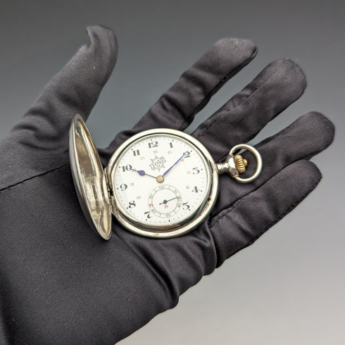 Around 1910 Antique German Junghans Pocket Watch ASTRA Silver Side Hunter Good working condition