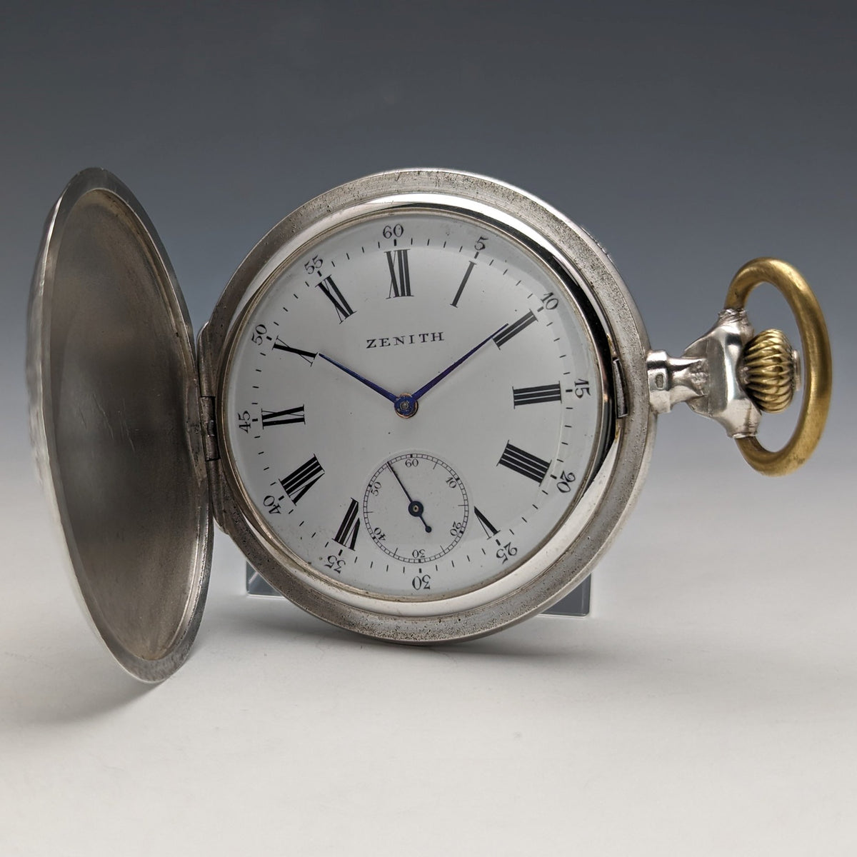 1912年頃 アンティーク ゼニス 懐中時計 彫刻銀側ハンター 動作良好 