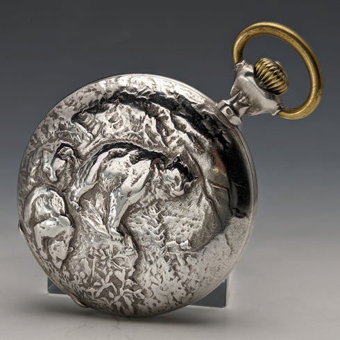 約 1912 年古董真力時懷錶,刻銀側獵人,工作狀況良好