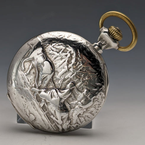 Circa 1912 Antique Zenith pocket watch engraved silver side hunter in good working order