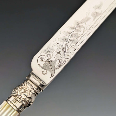 1860年頃 英国アンティーク 白蝶貝ハンドル カトラリー12ペアセット Walker & Hall