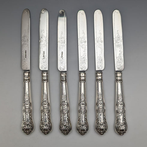 1862 British Antique Sterling Silver Dessert Cutlery 6 Pair Set Total 467g Martin & Hall Wooden Box