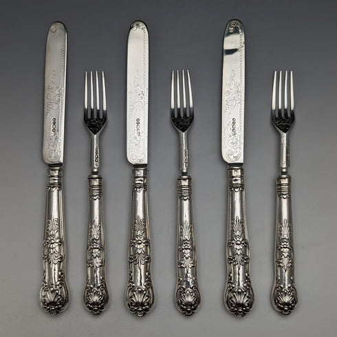 1862 British Antique Sterling Silver Dessert Cutlery 3 Pair Set Total 233g Martin & Hall Tray Included