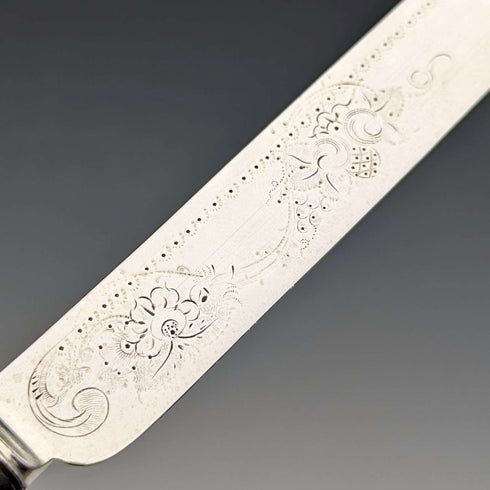 1862年 英国アンティーク 総純銀製 デザートカトラリー 3ペアセット 計233g Martin & Hall トレー入り