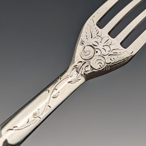 1862 British Antique Sterling Silver Dessert Cutlery 3 Pair Set Total 233g Martin & Hall Tray Included