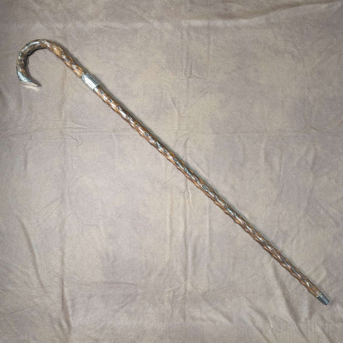 1900年 英国アンティーク 紳士用ステッキ 曲がりハンドル 純銀装飾 ブラウンシャフト 90cm