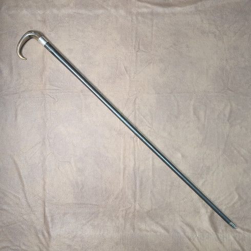 1907年 英国アンティーク 紳士用ステッキ ホーンハンドル 純銀装飾 ブラックシャフト 88cm