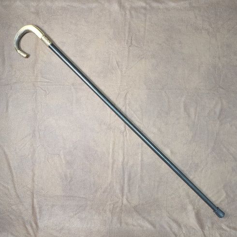 Circa 1914 British Antique Men's Cane Horn Bent Handle Black Shaft 85cm