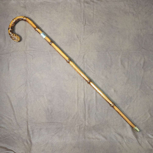 1926年 英国ヴィンテージ 紳士用ステッキ 曲がりハンドル 純銀装飾 バンブーシャフト 82cm