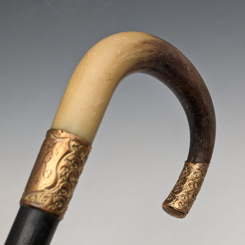 1914年頃 英国アンティーク 紳士用ステッキ ホーン曲がりハンドル ブラックシャフト 85cm