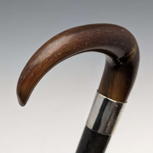 1907年 英国アンティーク 紳士用ステッキ ホーンハンドル 純銀装飾 ブラックシャフト 88cm