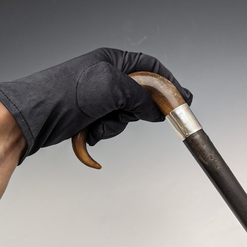 1907年 英国アンティーク 紳士用ステッキ ホーンハンドル 純銀装飾 ブラックシャフト 88cm