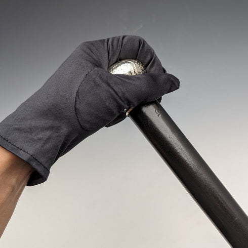 1913年 英国ヴィンテージ 紳士用ステッキ 純銀製 丸ハンドル 91cm ブラックシャフト