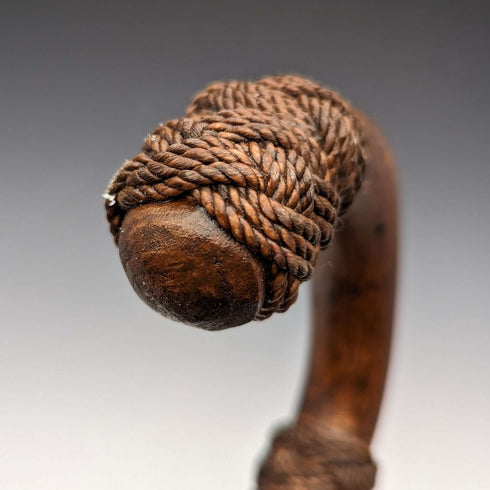 British Vintage Men's Cane, Hemp String Curved Handle, Extra Thick Brown Shaft, 90cm