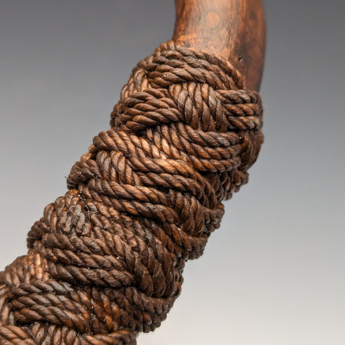 英国ヴィンテージ 紳士用ステッキ 麻紐巻き曲がりハンドル 極太ブラウンシャフト 90cm