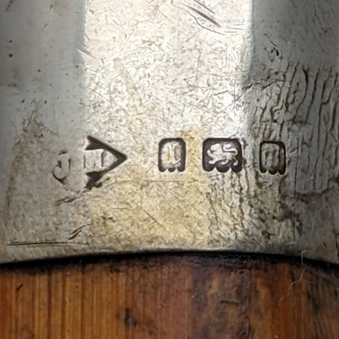 1926 British Vintage Men's Cane, Curved Handle, Sterling Silver Decoration, Bamboo Shaft, 82cm