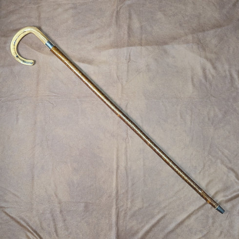 British Vintage Men's Cane, Horn Bent Handle, Sterling Silver Decoration, Hazel Wood Shaft, 92cm