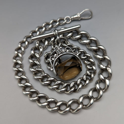 約 1890 年英國古董純銀阿爾伯特鏈 59 克旋轉鑰匙圈