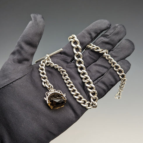 約 1890 年英國古董純銀阿爾伯特鏈 59 克旋轉鑰匙圈