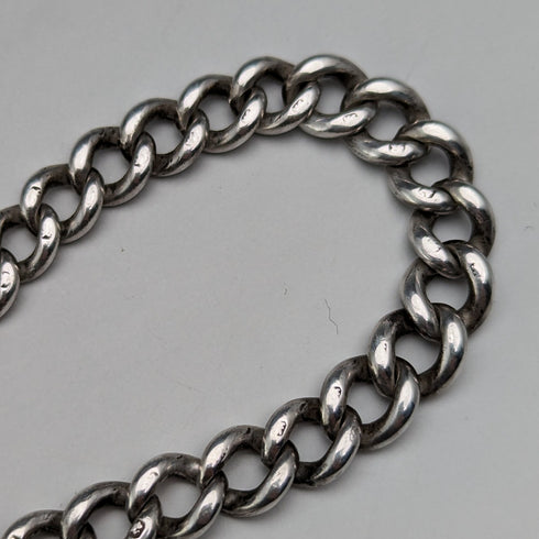 約 1900 年英國古董純銀阿爾伯特鏈 33 克心型琥珀吊墜