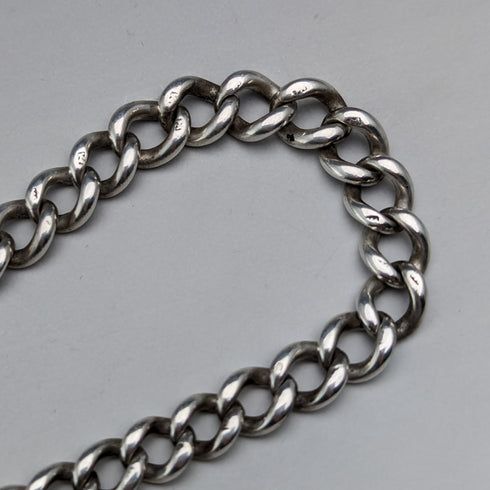 約 1910 年英國古董純銀阿爾伯特鏈 34 克獅子吊墜配琥珀