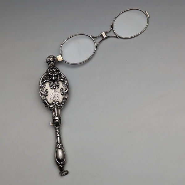 American Antique Sterling Silver Art Nouveau Decoration Portable Folding Glasses Roniette