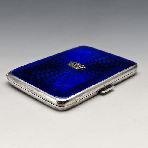 1936 British Vintage Sterling Silver Guilloche Enamel Cigarette Case 95g John William Barrett