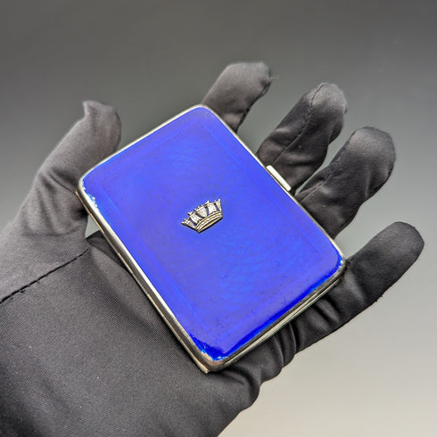 1936 British Vintage Sterling Silver Guilloche Enamel Cigarette Case 95g John William Barrett