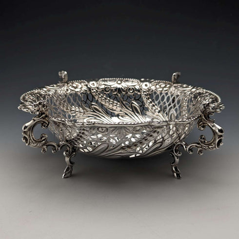 1892 British Antique Sterling Silver Stem Center Bowl 292g Charles Stuart Harris