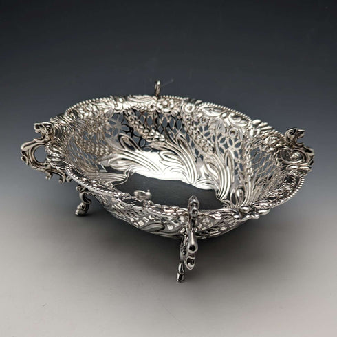1892 British Antique Sterling Silver Stem Center Bowl 292g Charles Stuart Harris
