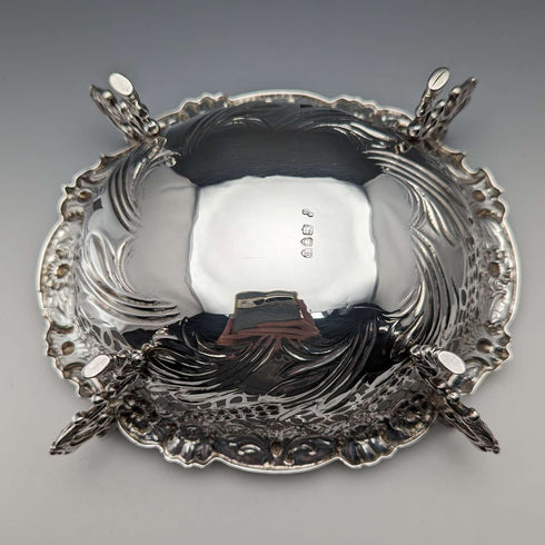 1892 British Antique Sterling Silver Stem Center Bowl 292g Charles Stuart Harris